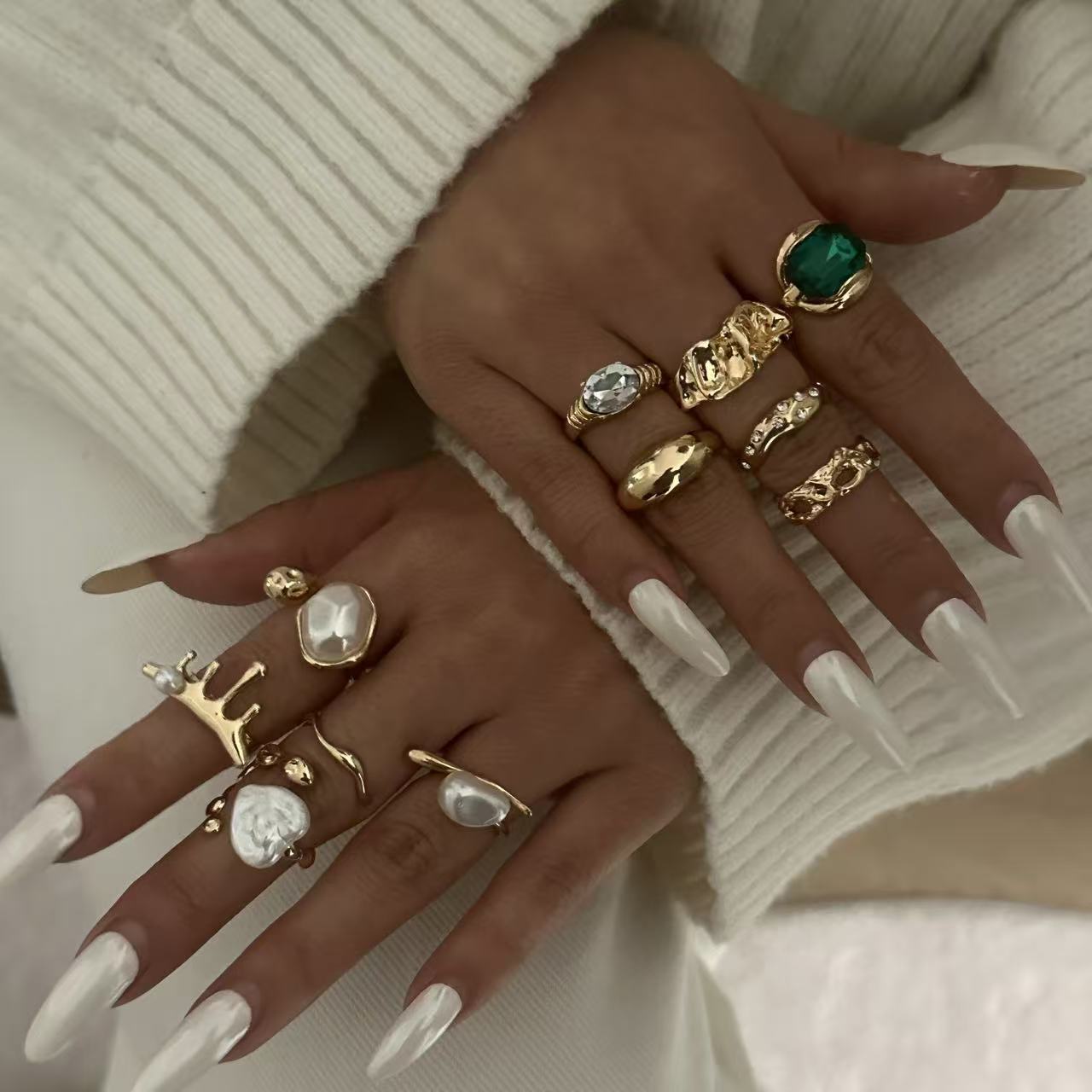Anello da donna in lega placcata con texture geometrica irregolare