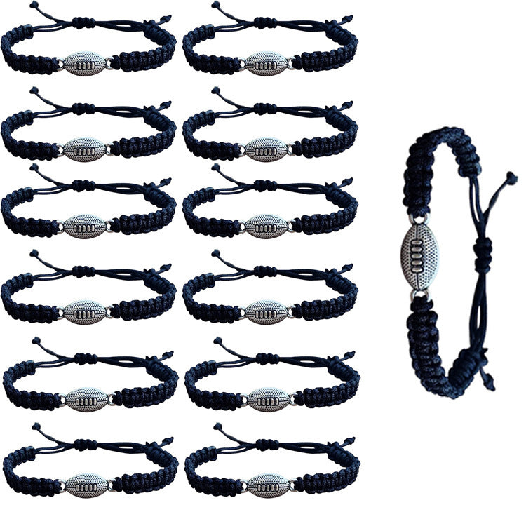 Unisex Geometric American Football Braided Cord Bracelet Adjustable Beaded Sports Wristband Gift