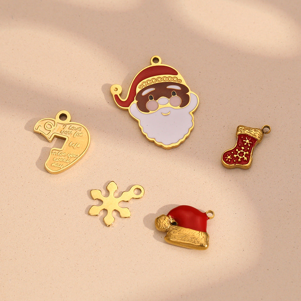Cute Cartoon Christmas Santa Snowflake Heart Boot Pendant for Women Stainless Steel with 18K Gold Plating