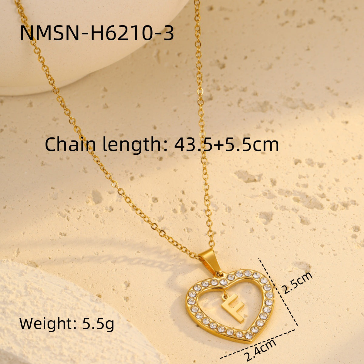 Fashionable Heart-Shaped Stainless Steel Necklace with 18K Gold Plating and Zircon Inlay for Women