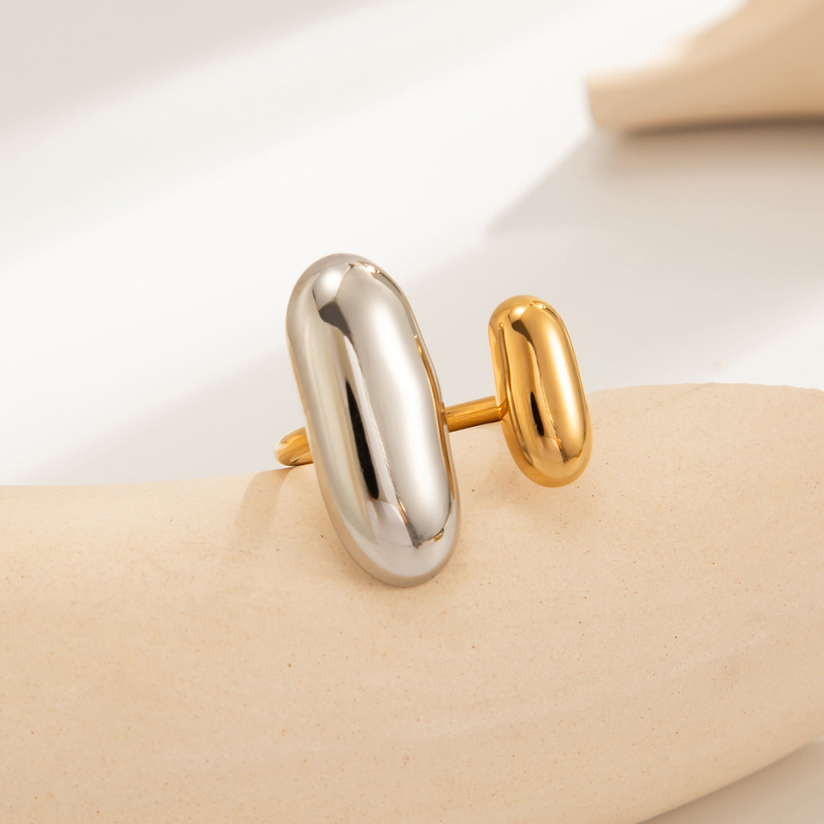 Hip-hop Stainless Steel Plated Teardrop Geometric Open Ring for Women