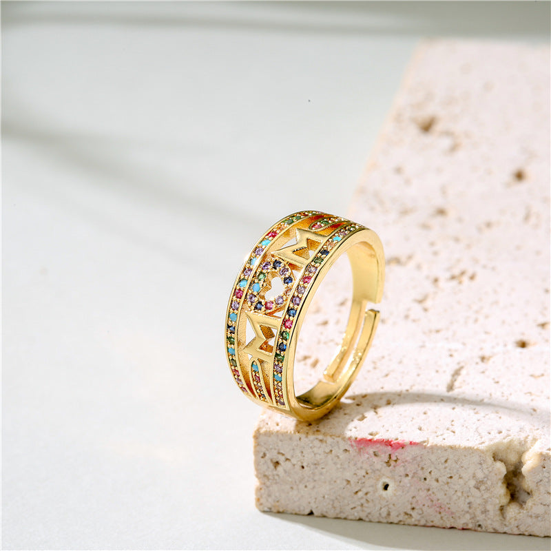 Geometric Micro-inlay Cubic Zirconia Brass Gold Plated Ring for Women