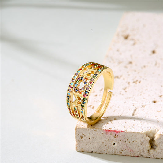 Geometric Micro-inlay Cubic Zirconia Brass Gold Plated Ring for Women