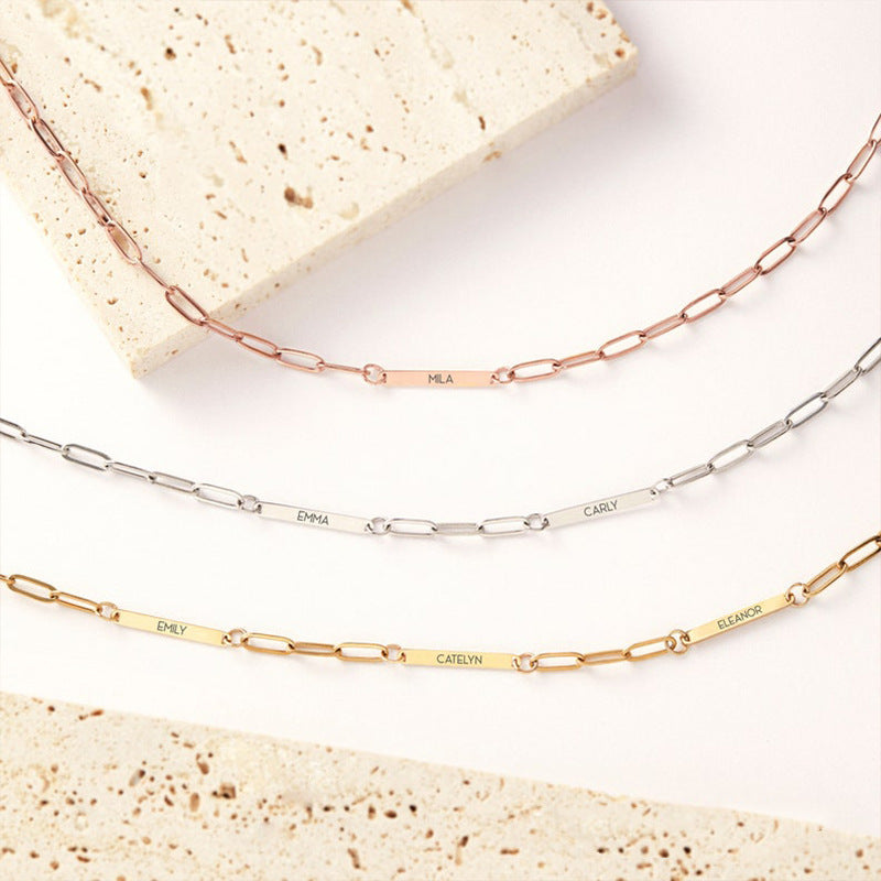 Geometric Letter Stainless Steel Plated Charm Bar Necklace Unisex