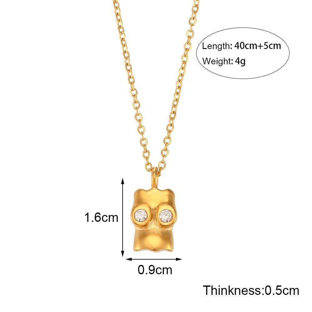 Vintage Geometric Pendant Necklace for Women Stainless Steel with 18K Gold Plating and Zircon Inlay