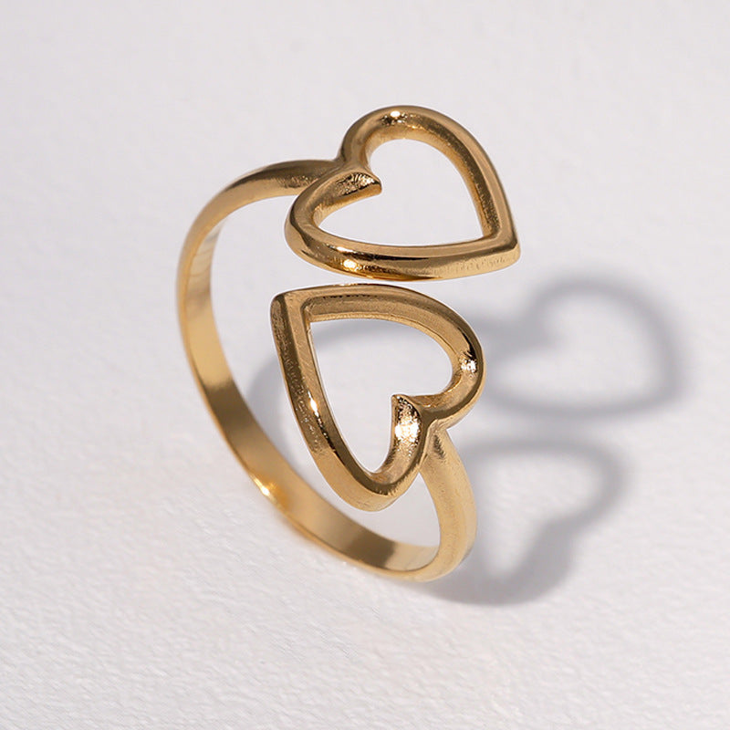 Minimalist Heart-Shaped Stainless Steel Adjustable Open Ring for Women with Plated Finish