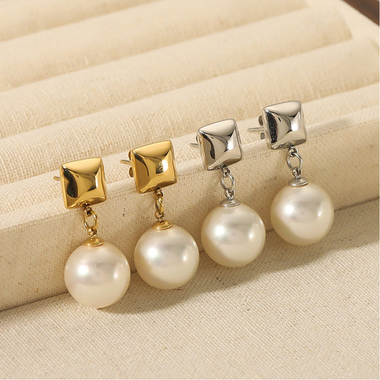 Orecchini a rombo geometrici con perle in acciaio inossidabile con placcatura sottovuoto in oro 18 carati da donna