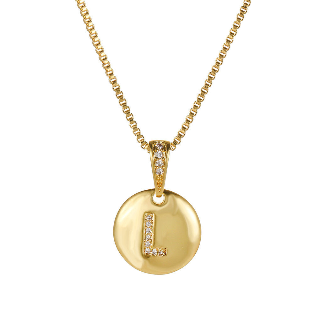 Vintage Sweet Geometric Letter Brass Inlay Cubic Zirconia Necklace Box Chain for Women