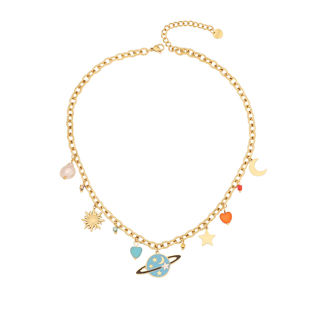 Elegante Collana da Donna in Acciaio Inossidabile a Cuore con Ciondolo in Vetro Colorato e Finitura Galvanizzata