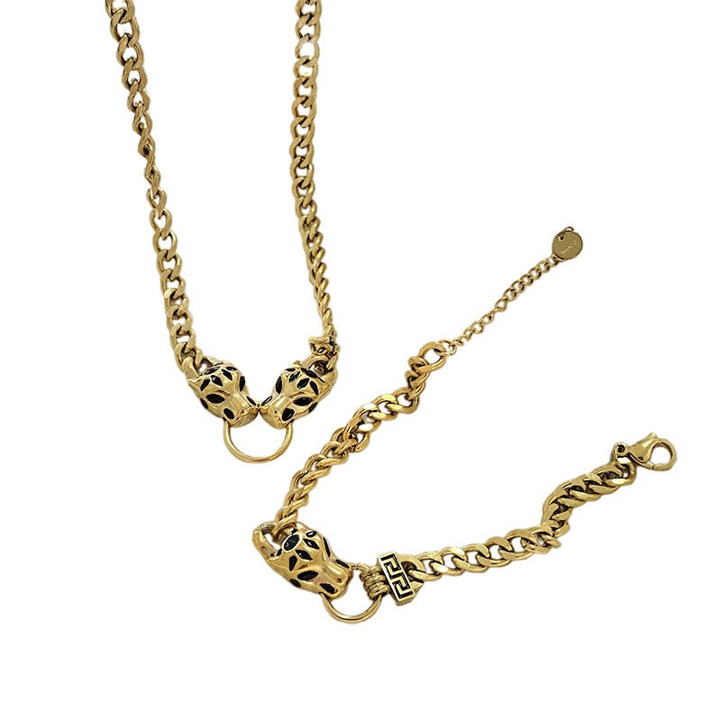 Vintage Streetwear Gold Plated Titanium Steel Leopard Head Necklace Unisex