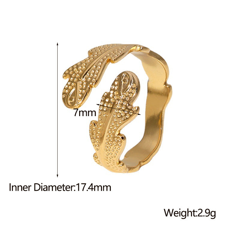 Anello aperto da donna placcato in acciaio inossidabile geometrico minimalista con motivo a foglia