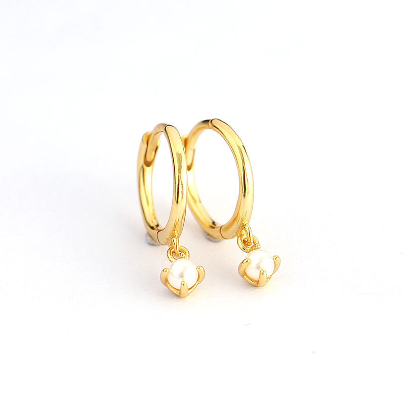 Minimalist Geometric S925 Sterling Silver Pearl Earrings with Fresh Sweet Design