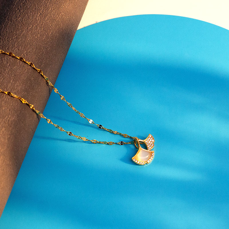 Geometric Titanium Steel Plated Pendant Necklace with Snake Chain for Women