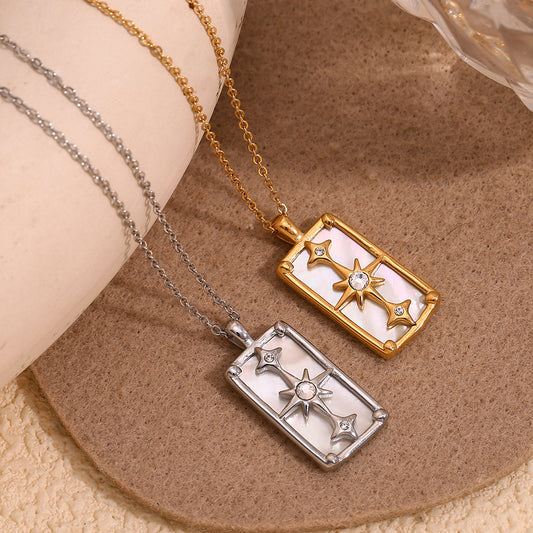 Collana con ciondolo a stella a otto punte geometrica e minimalista da donna in acciaio inossidabile con placcatura in oro 18 carati