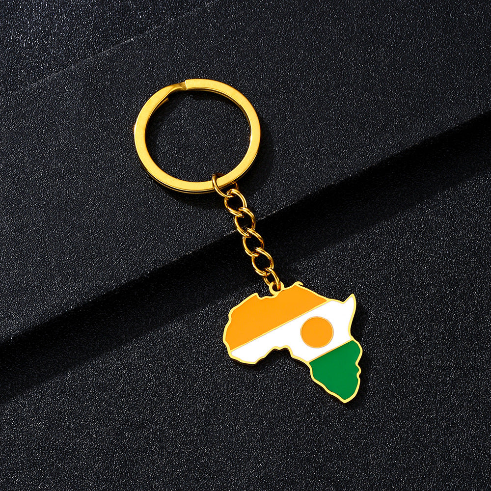 Llavero minimalista de acero inoxidable con forma del continente africano, esmaltado, para regalos y recuerdos
