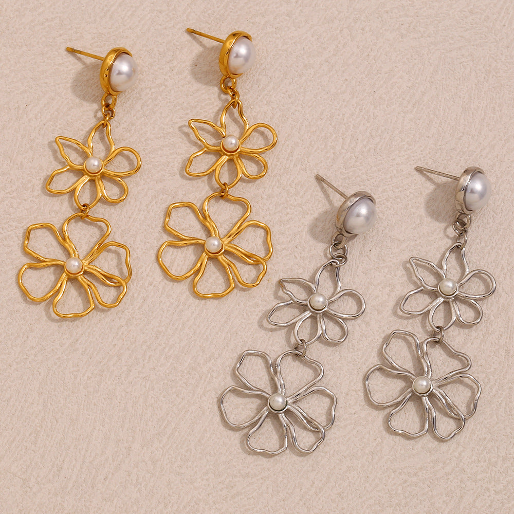 Fashionable Floral Stud Earrings in 316L Stainless Steel with 18K Gold Plating for Women
