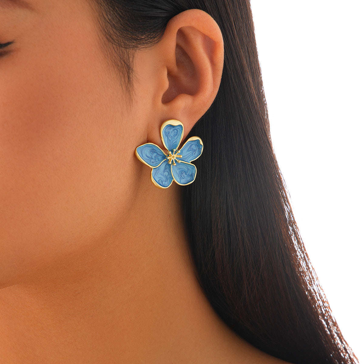 Sweet Punk Plated Alloy Floral Plant Earrings with Imitation Pearl Tassel for Women