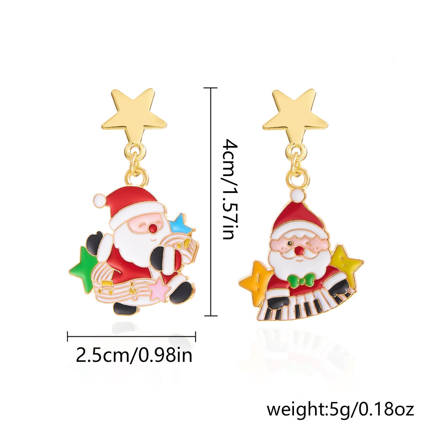 Set di orecchini e collana in lega a tema natalizio con ciondolo geometrico smaltato raffigurante renne e Babbo Natale