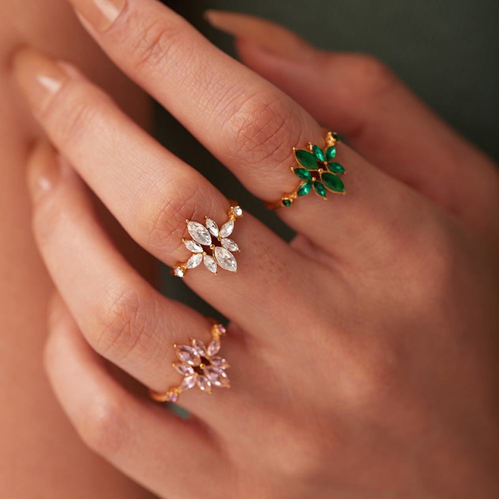 INS Style Geometric Titanium Steel Ring with 18K Gold Plating and Zircon Inlay for Women