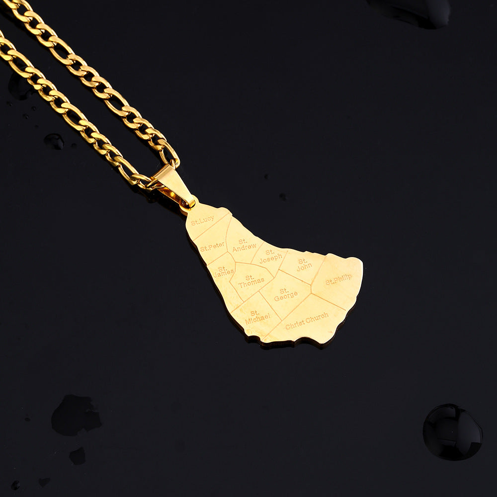 Collar con colgante de la isla de Barbados geométrico en acero inoxidable con dije de acero de titanio y acabado galvanizado para uso informal de moda unisex