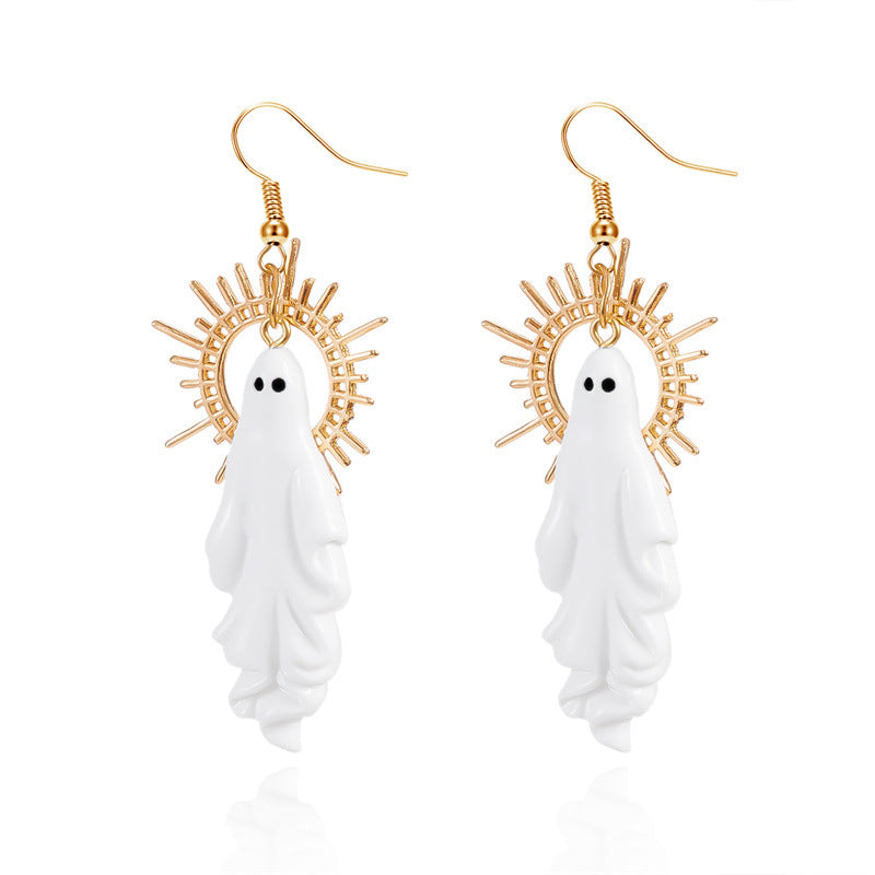Pendientes de aleación con diseño de fantasma y calavera para Halloween con acabado chapado para mujer