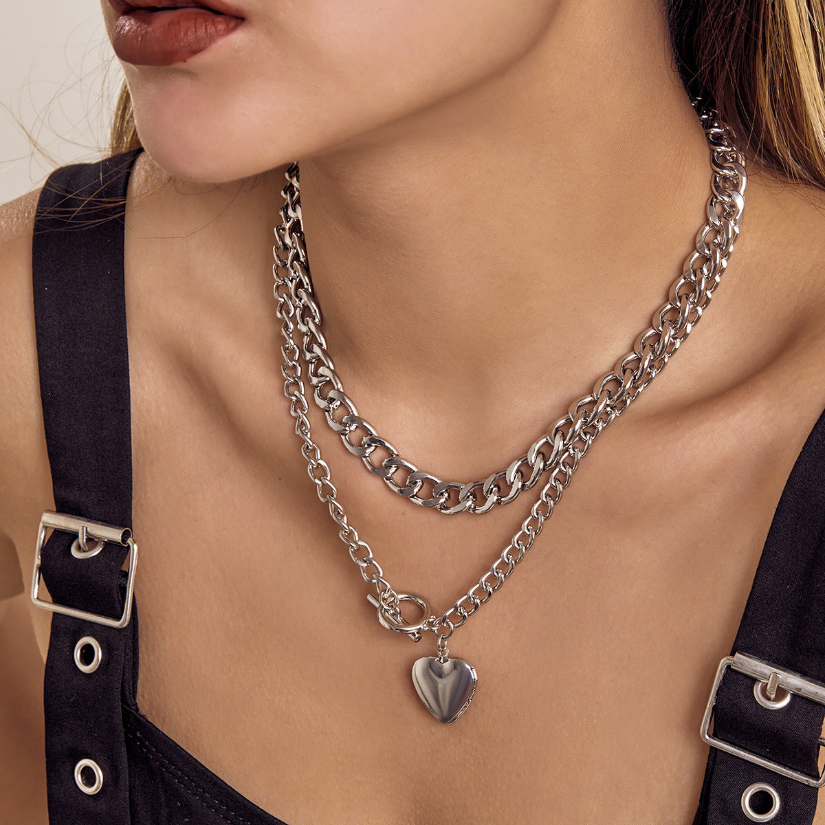 Punk Vintage Heart Alloy Plated Layered Necklace for Women