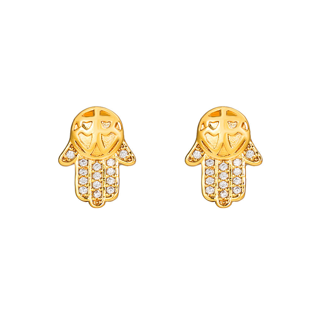 Gold Plated Brass Cubic Zirconia Butterfly Hand Bird Heart Stud Earrings