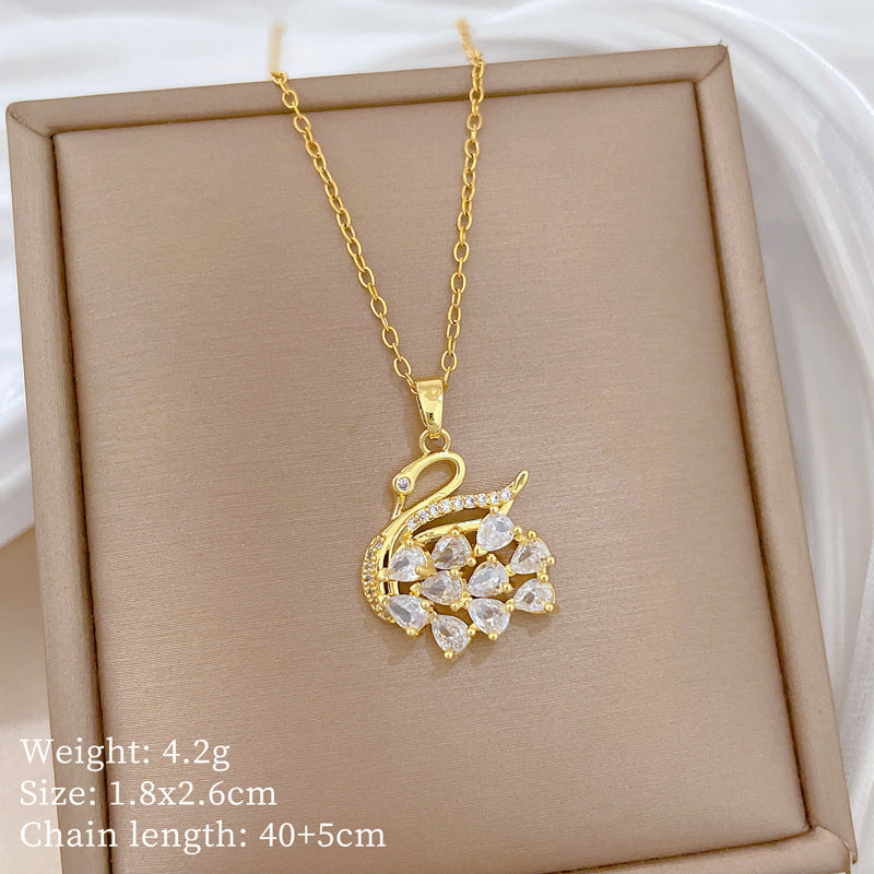 Sweet Minimalist Animal Shape Micro-Inlaid Cubic Zirconia Brass Pendant Titanium Steel Necklace for Unisex