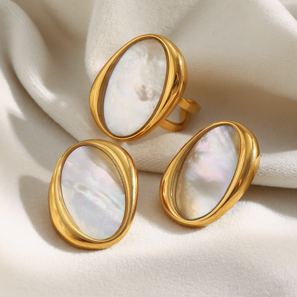 Orecchini da donna geometrici minimalisti in acciaio inossidabile con placcatura in oro 18 carati e intarsio di abalone bianco