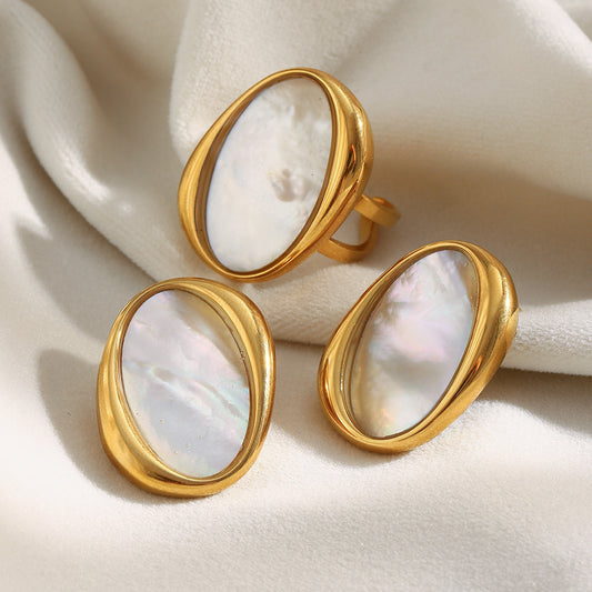 Orecchini da donna geometrici minimalisti in acciaio inossidabile con placcatura in oro 18 carati e intarsio di abalone bianco