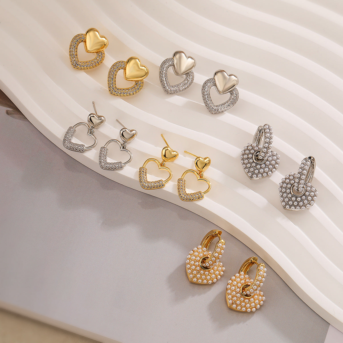 Minimalist Heart-Shaped Copper Earrings with Gold Plating and Zirconia Accents for Women