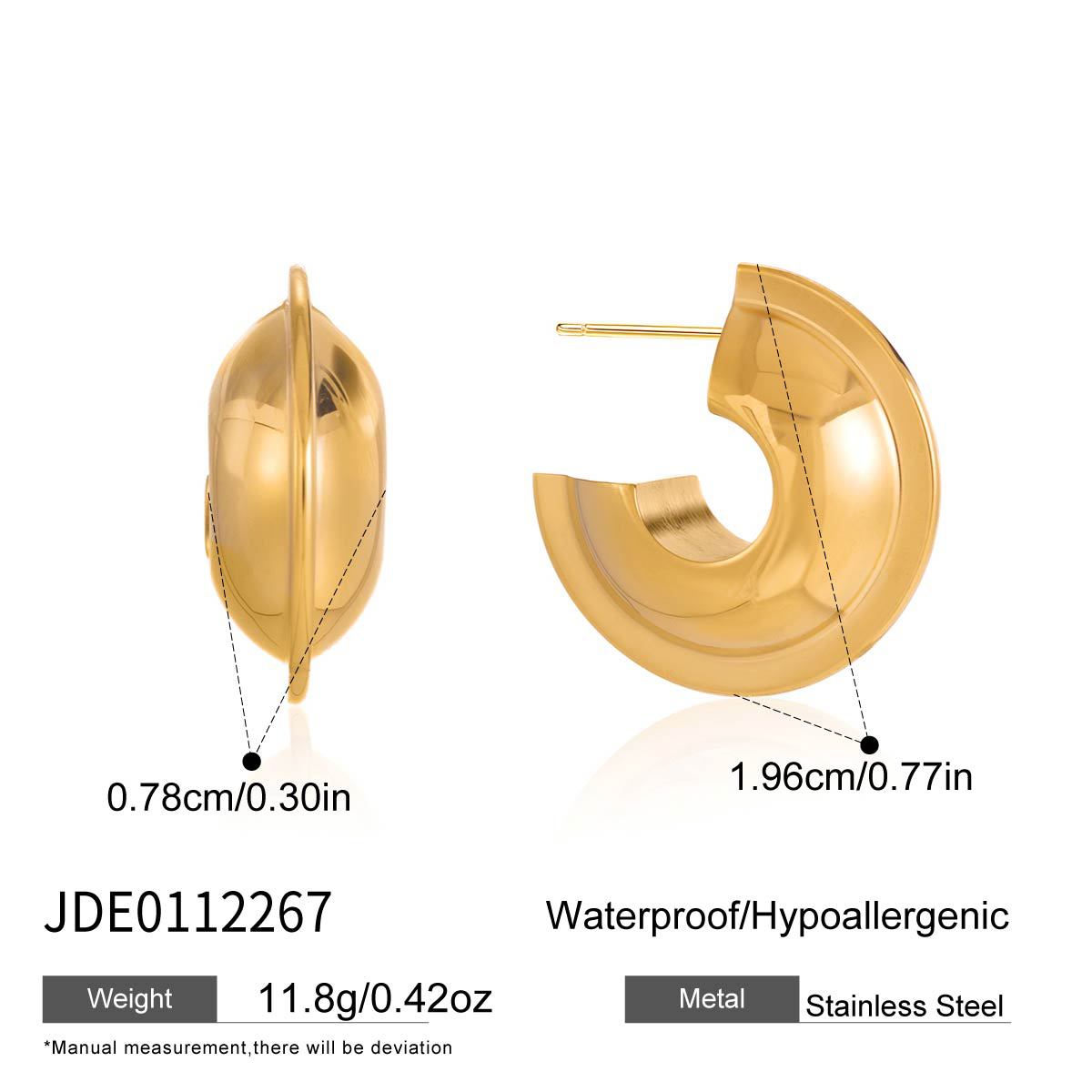 Minimalist Geometric C-Shaped Stainless Steel Earrings for Women
