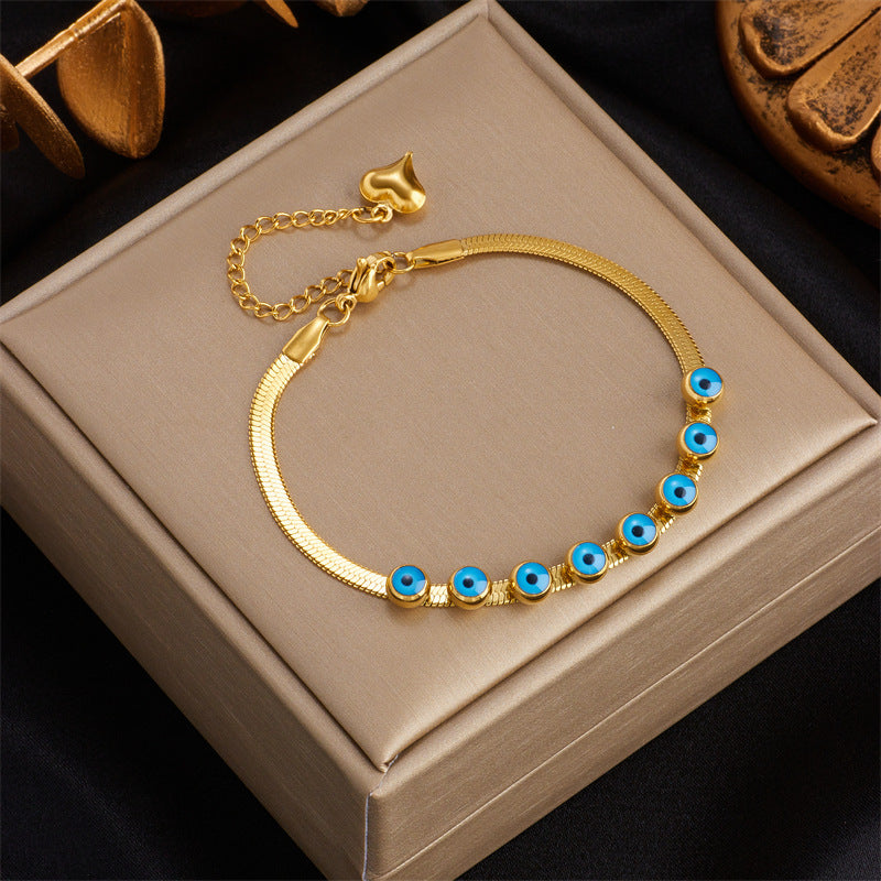 Bracciale in Acciaio Inox da Donna con Finitura Placcata e Ciondolo a Farfalla Turchese d'Ispirazione Vintage