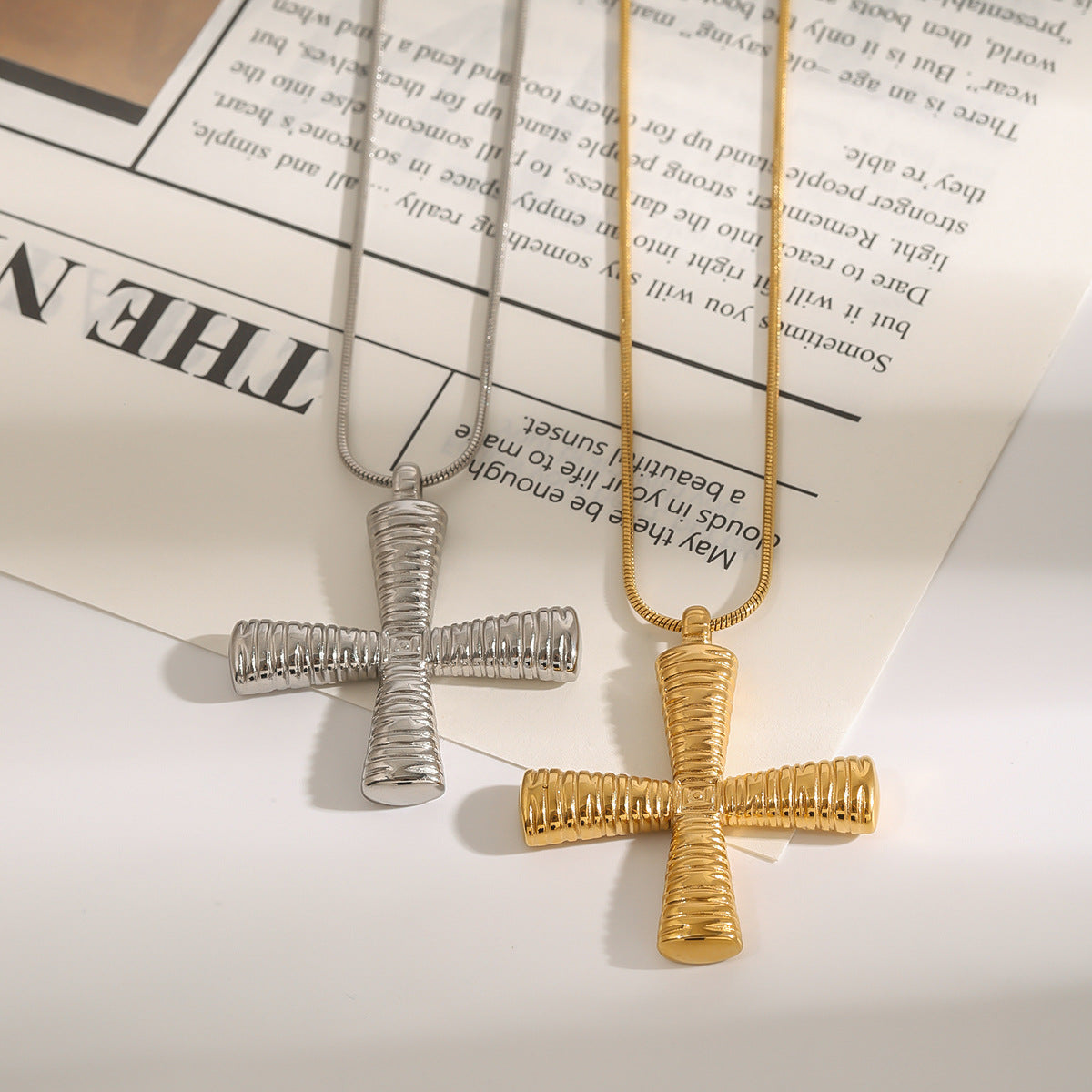 Collar con colgante de cruz minimalista para mujer de acero de titanio con acabado galvanizado