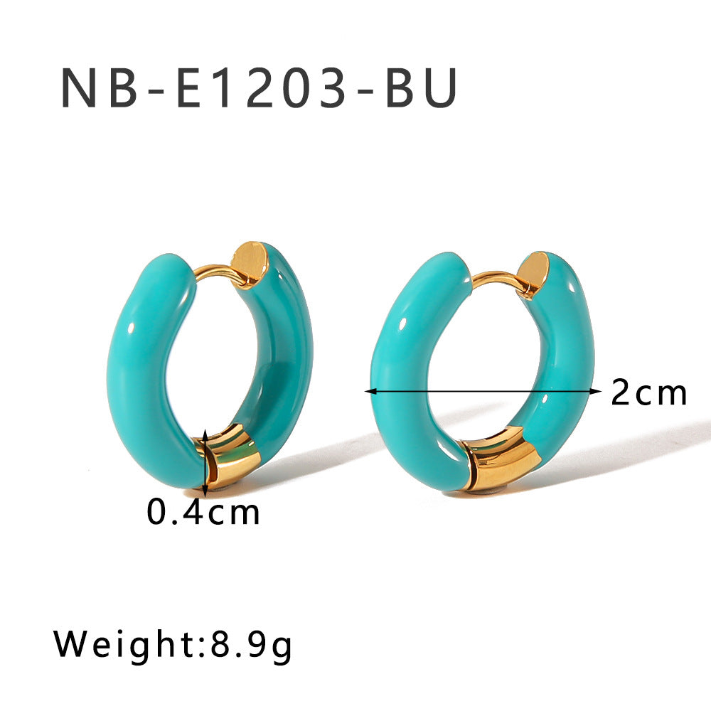 Orecchini a Cerchio Geometrici Minimalisti in Acciaio Inox con Placcatura in Oro 18K e Finitura Smaltata da Donna