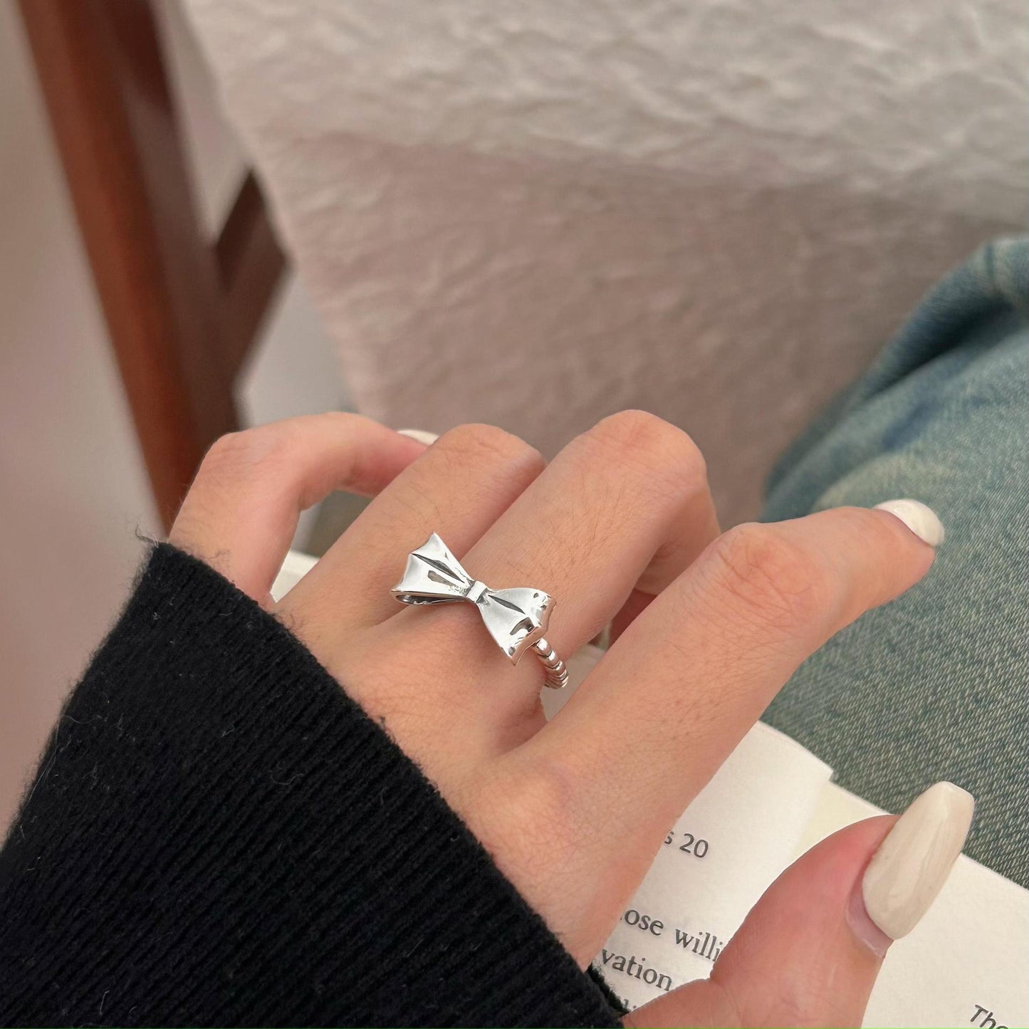 Anello Minimalista con Fiocco Placcato Argento Sterling 925 da Donna