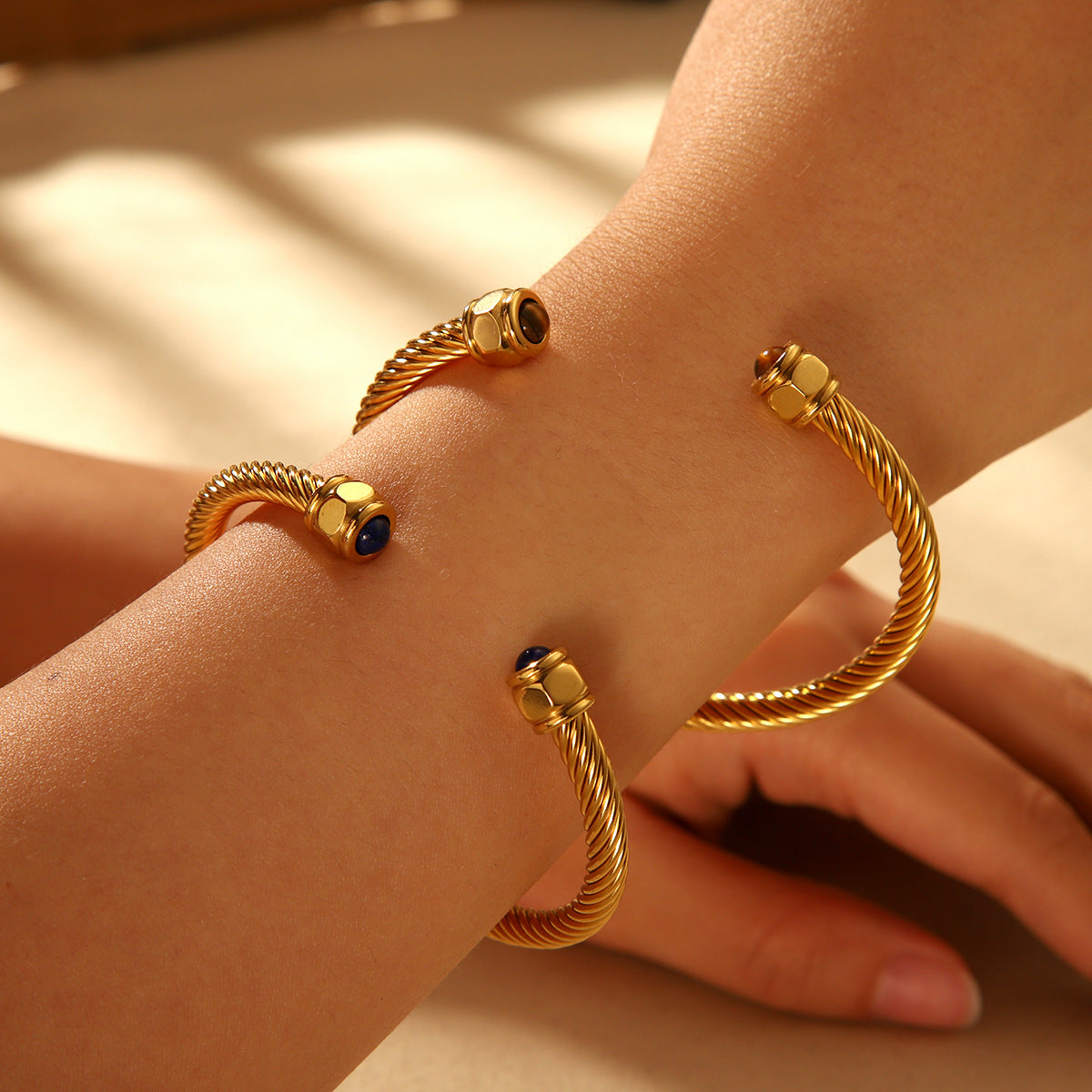 Minimalist C-Shaped Titanium Steel Bracelet for Women with Plated Finish and Twist Design