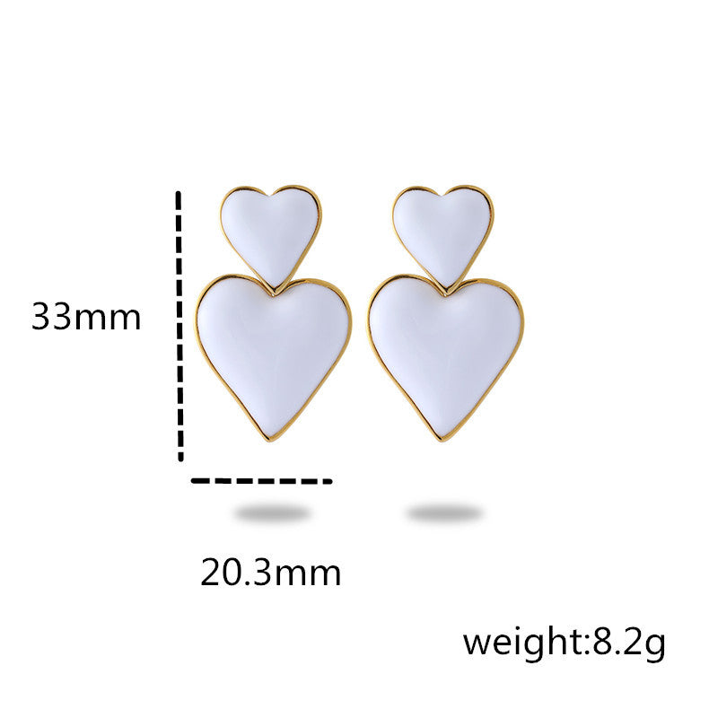 Orecchini da donna alla moda a forma di cuore, in acciaio inossidabile smaltato e placcatura sottovuoto in oro 18 carati