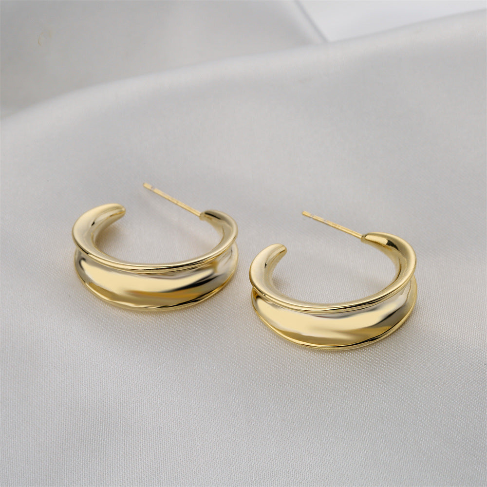 Orecchini geometrici minimalisti in rame con placcatura in oro 14K e perni in argento sterling 925 da donna