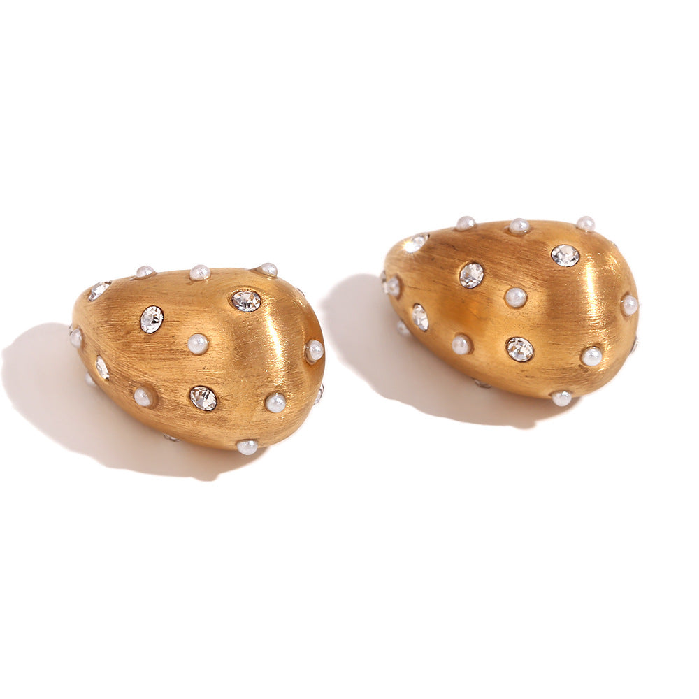 Minimalist Geometric Wave Texture Matte Earrings in Stainless Steel with 18K Gold Plating for Women