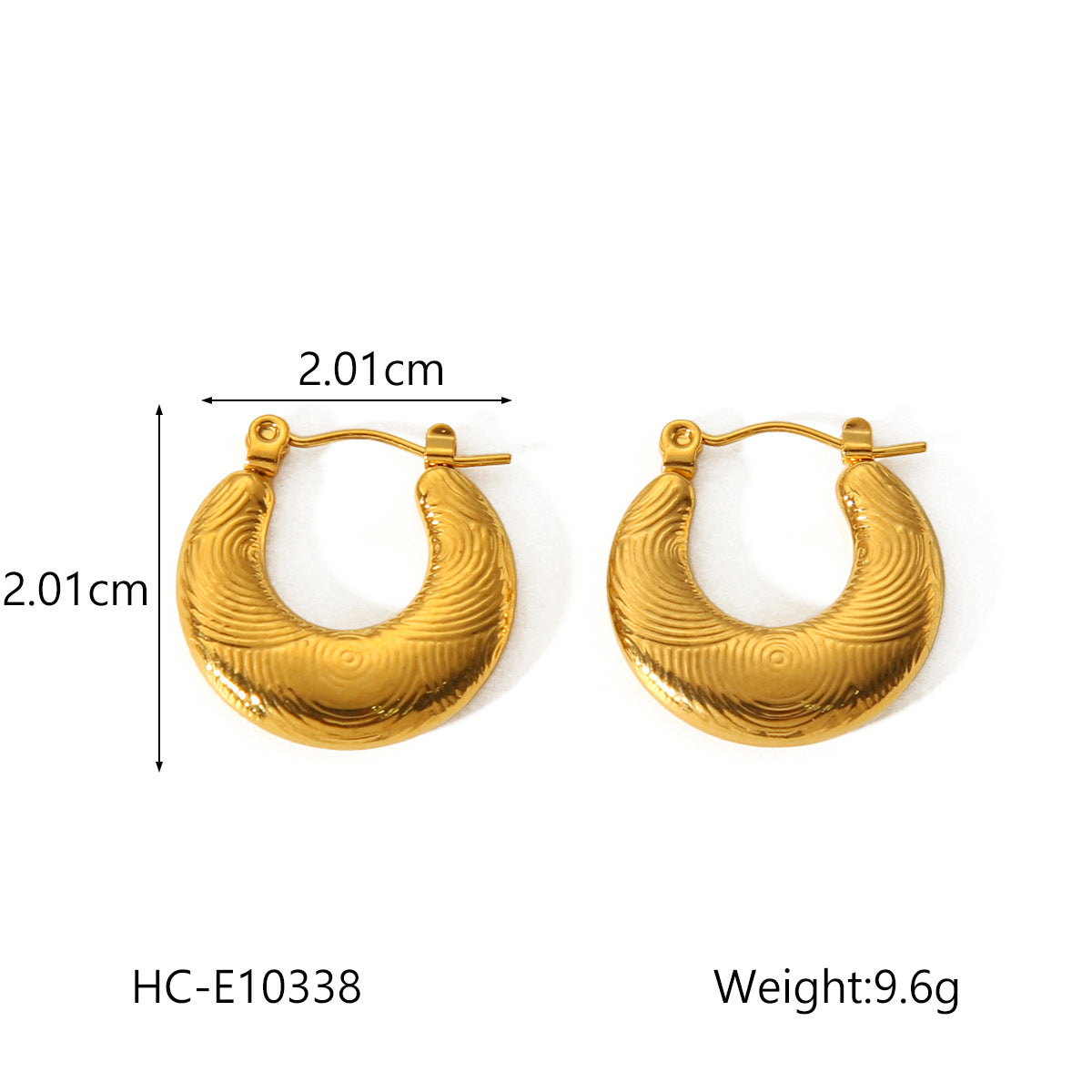 Fashion Geometric Textured U-Shaped 18K Gold Plated Stainless Steel Earrings for Women
