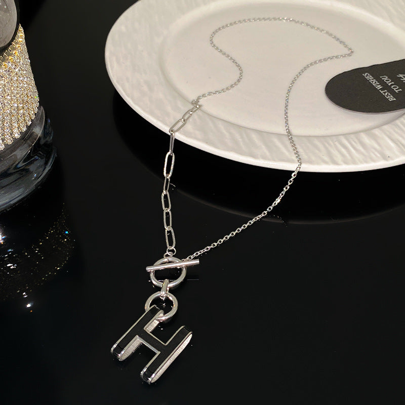 Sweet Streetwear Letter Square Titanium Steel PVD Pendant Necklace with Curb Chain for Unisex