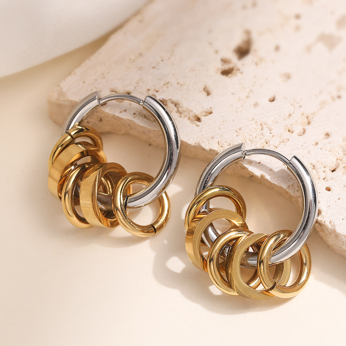 Minimalist 18K Gold Plated Geometric Round Stainless Steel Earrings for Women