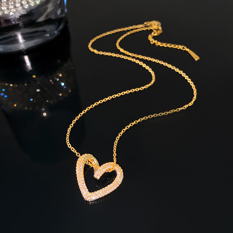 Sweet Minimalist Rhinestone Heart Plated Brass Pendant Titanium Steel Cable Chain Necklace