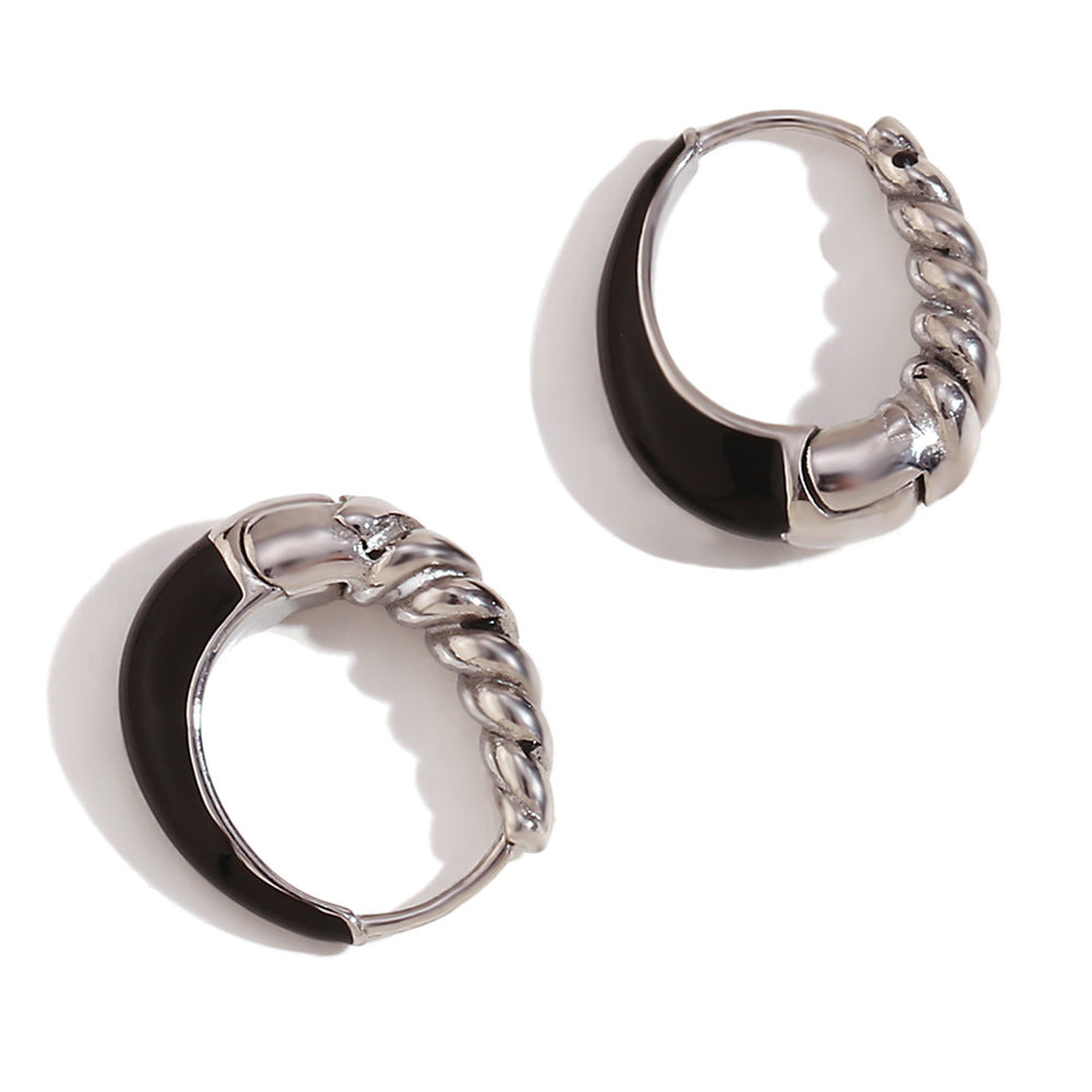 Minimalist Titanium Steel Earrings with 18K Gold Plating, Pear-Shaped Enamel Threaded Studs for Women