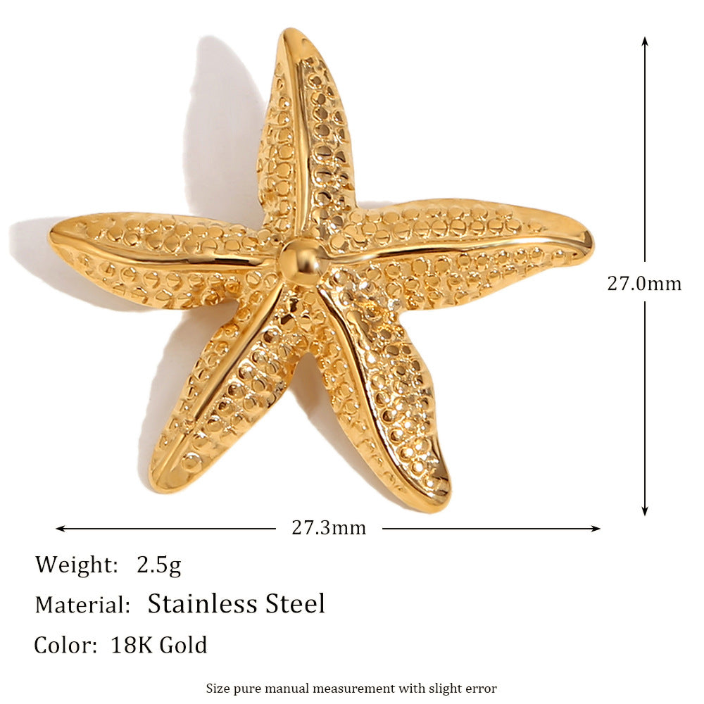Geometric Heart-Shaped Stainless Steel Brooch with 18K Gold Plating and Oval Textured Surface