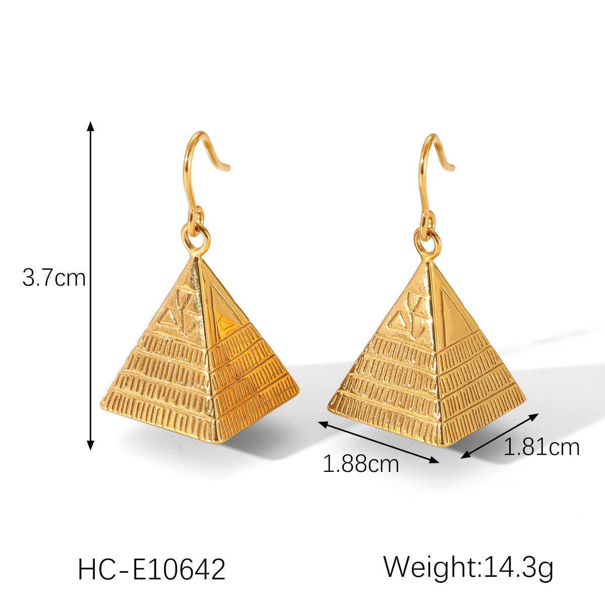Orecchini a perno da donna in acciaio inossidabile a piramide geometrica placcati in oro 18K vintage