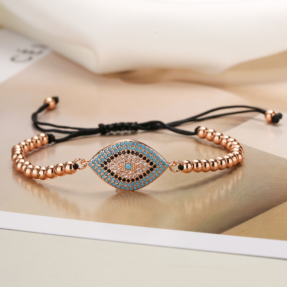 Minimalist Geometric Evil Eye Bracelet for Women in Copper with 18K Gold Plating and Zircon Inlay