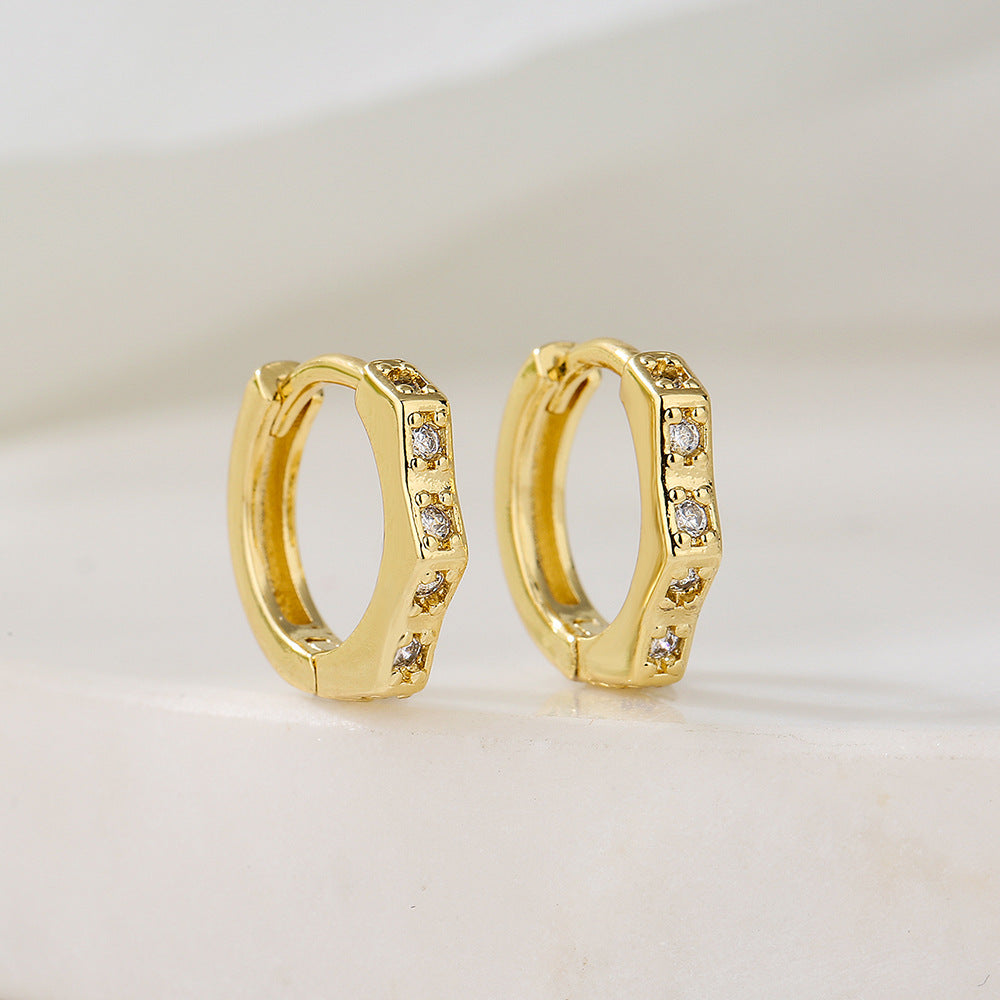 Minimalist Geometric Copper Hoop Earrings with Gold Plating and Micro-Pave Zirconia for Women