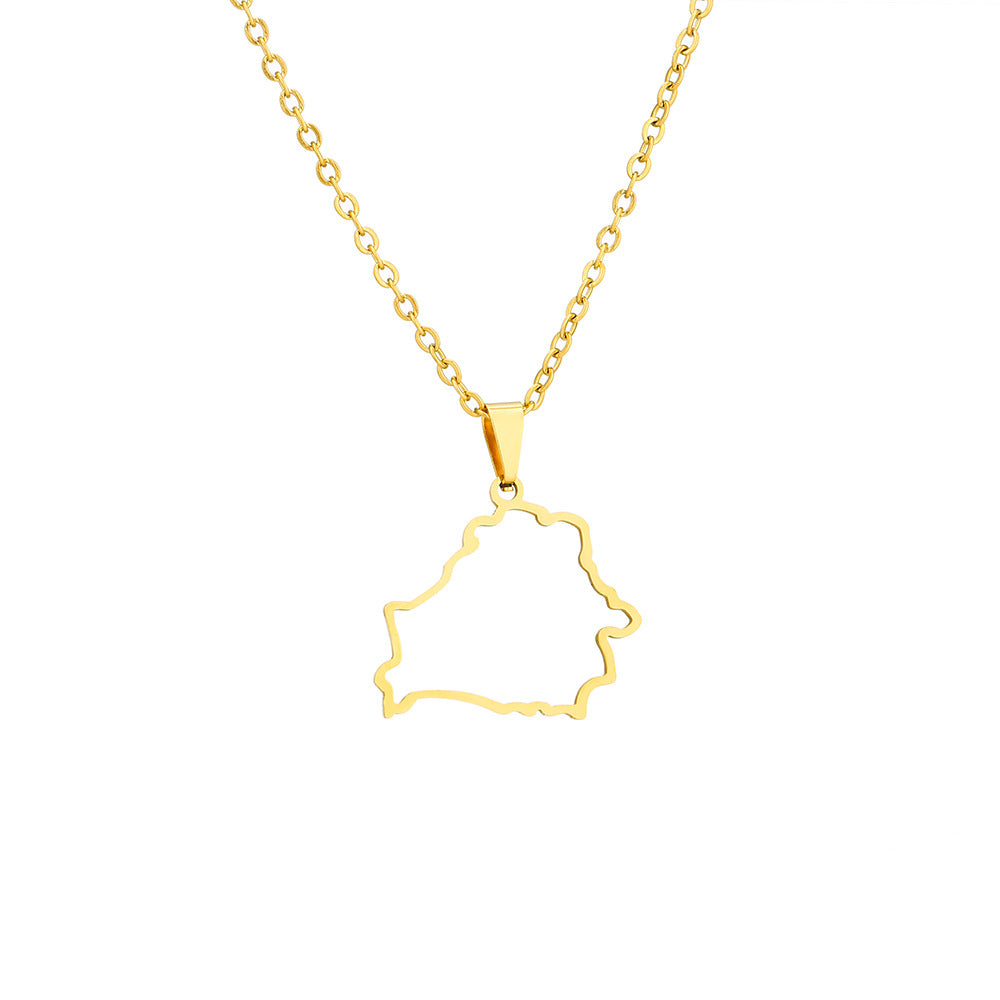 Collar de acero de titanio con colgante geométrico minimalista ahuecado con baño de oro en cadena tipo O para unisex